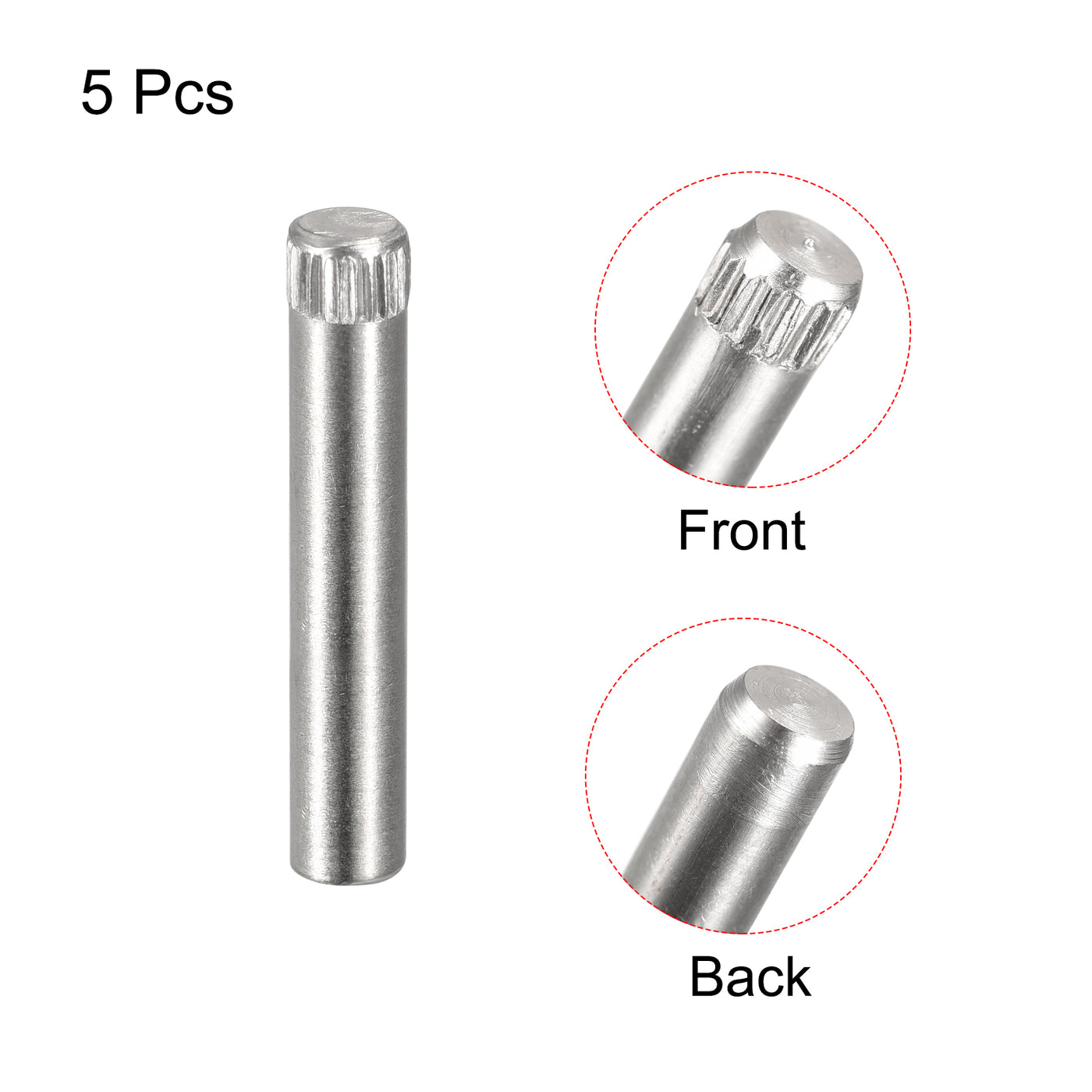 uxcell Uxcell 6x35mm 304 Stainless Steel Dowel Pins, 5Pcs Knurled Head Flat End Dowel Pin