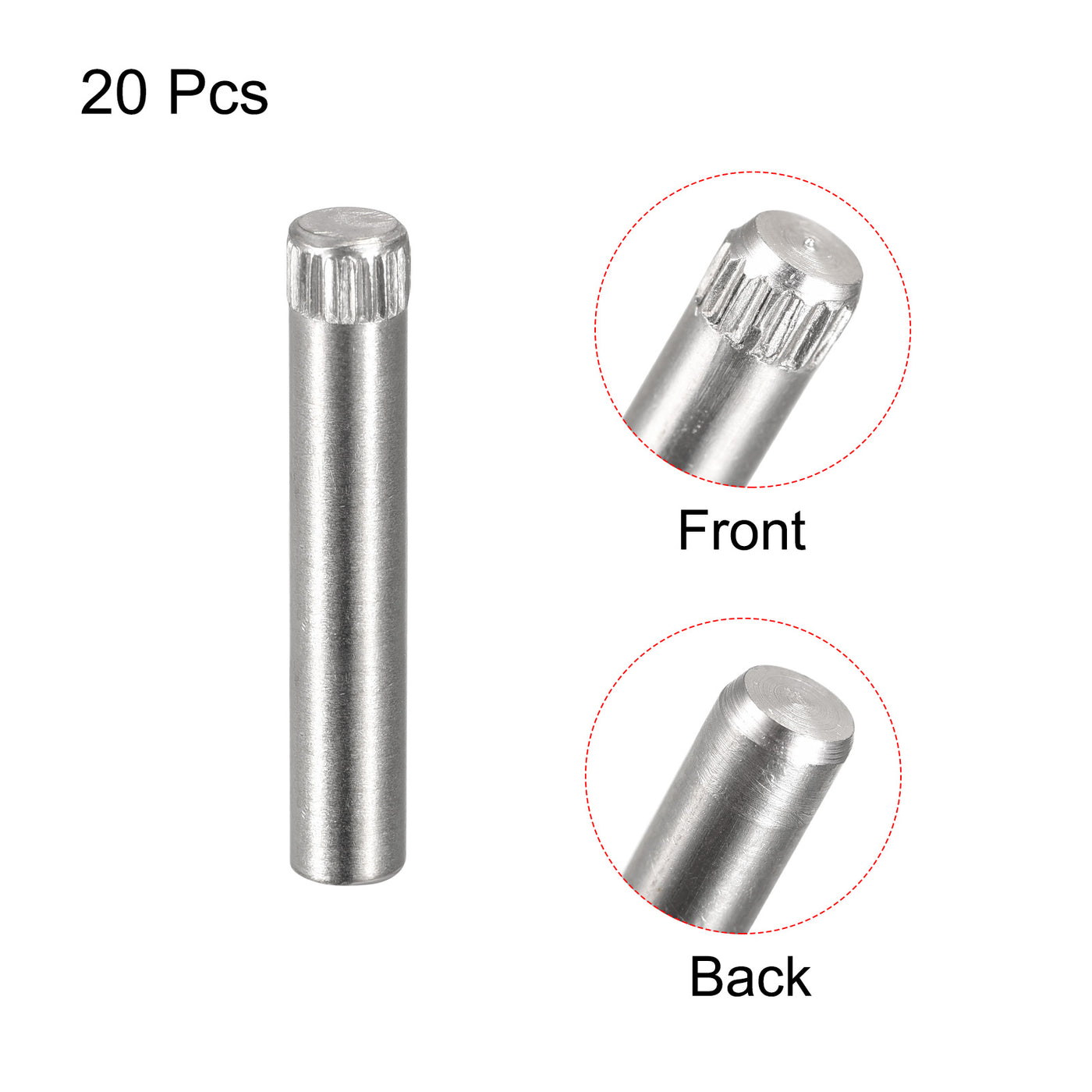 uxcell Uxcell 6x35mm 304 Stainless Steel Dowel Pins, 20Pcs Knurled Head Flat End Dowel Pin