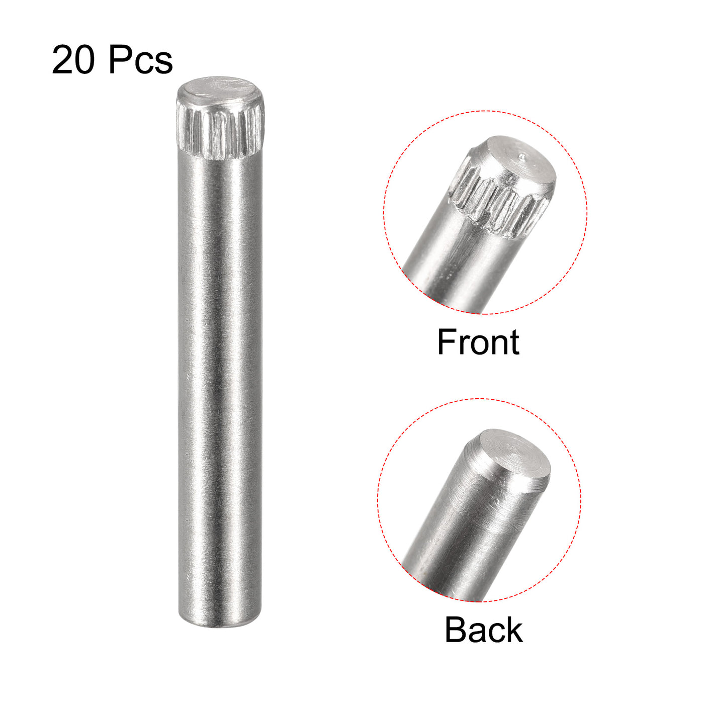 uxcell Uxcell 6x40mm 304 Stainless Steel Dowel Pins, 20Pcs Knurled Head Flat End Dowel Pin