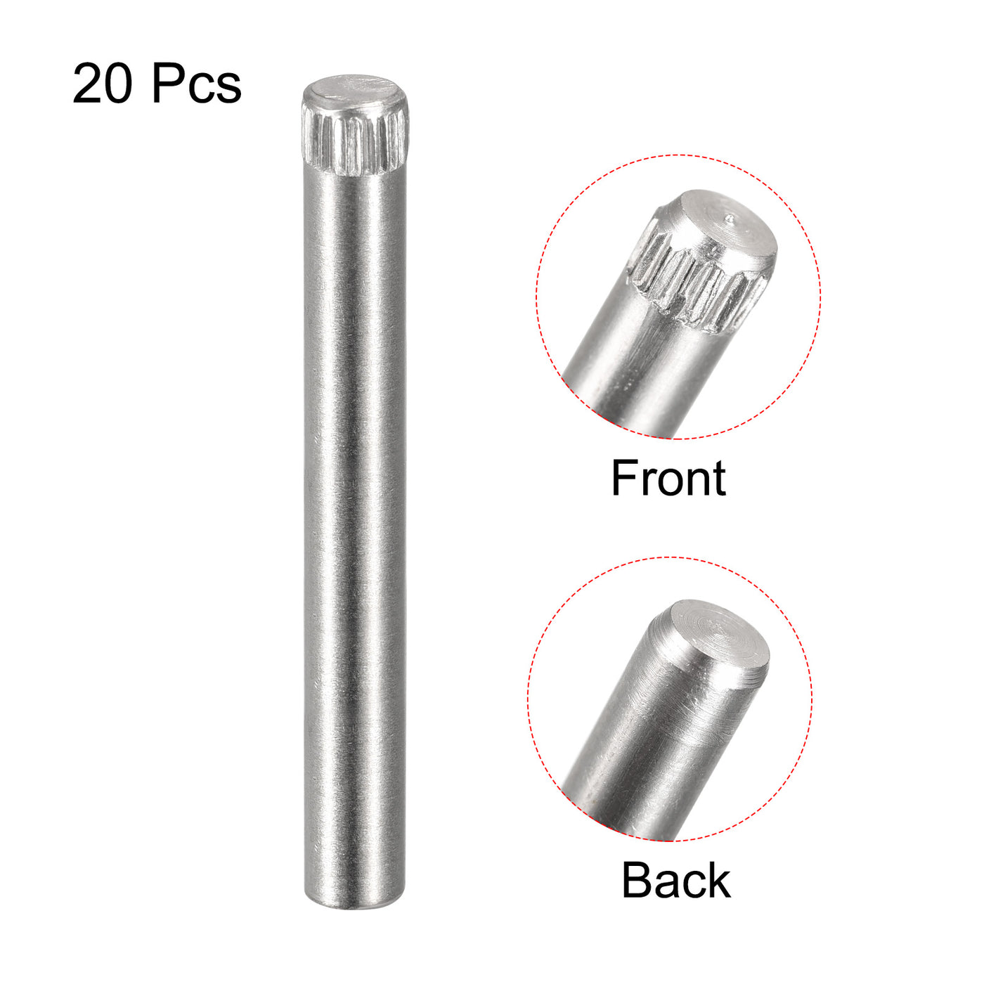uxcell Uxcell 6x50mm 304 Stainless Steel Dowel Pins, 20Pcs Knurled Head Flat End Dowel Pin