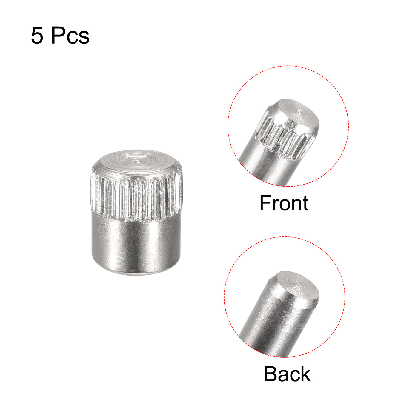 uxcell Uxcell 8x10mm 304 Stainless Steel Dowel Pins, 5Pcs Knurled Head Flat End Dowel Pin