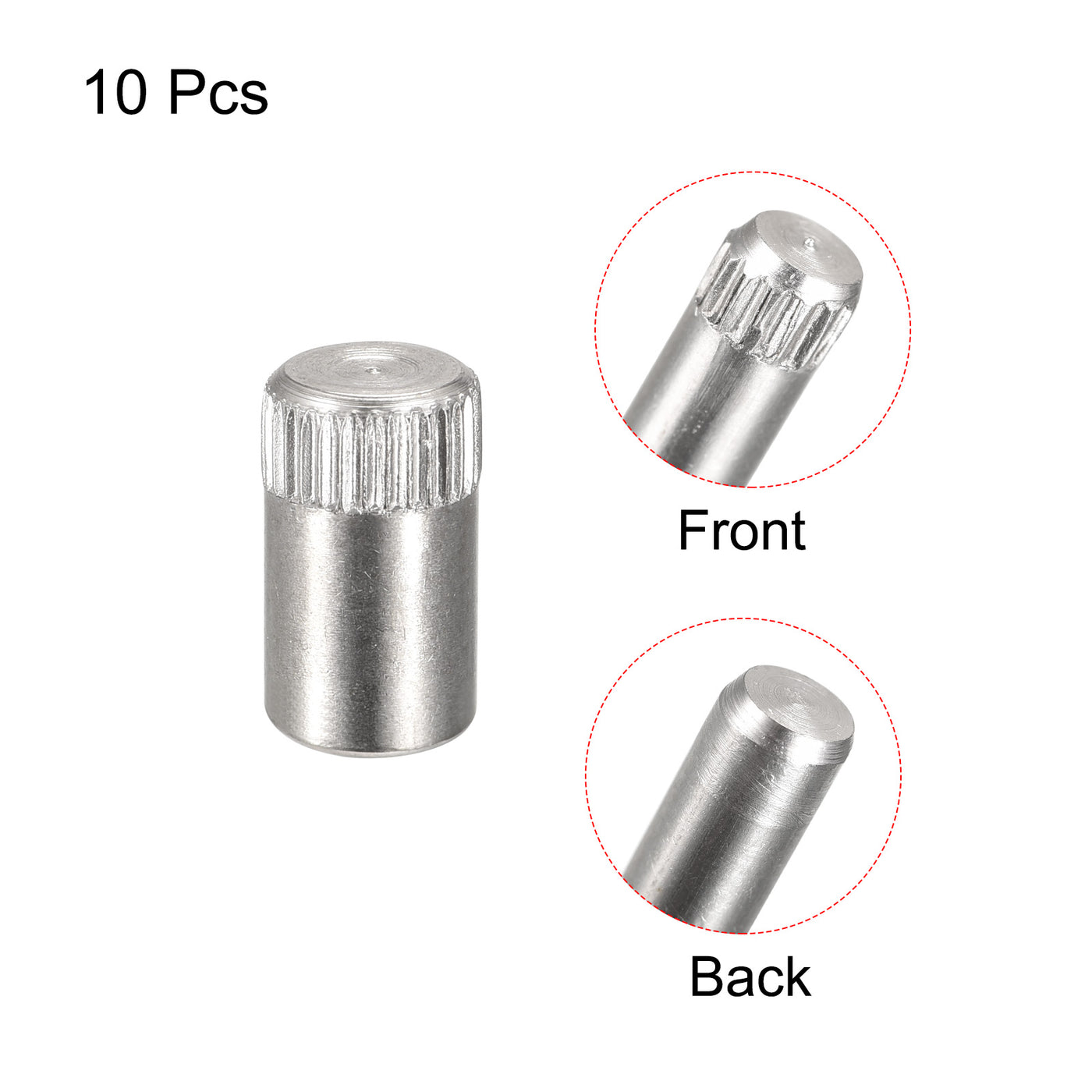 uxcell Uxcell 8x16mm 304 Stainless Steel Dowel Pins, 10Pcs Knurled Head Flat End Dowel Pin