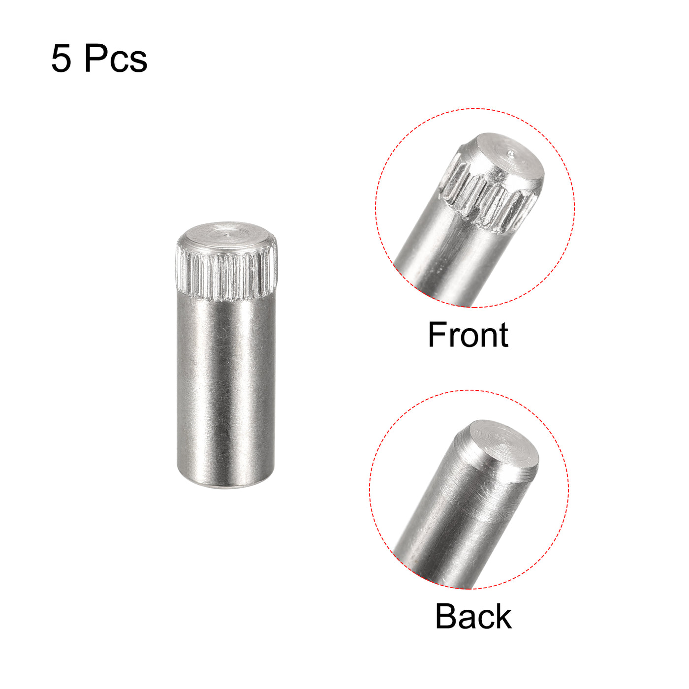 uxcell Uxcell 8x20mm 304 Stainless Steel Dowel Pins, 5Pcs Knurled Head Flat End Dowel Pin