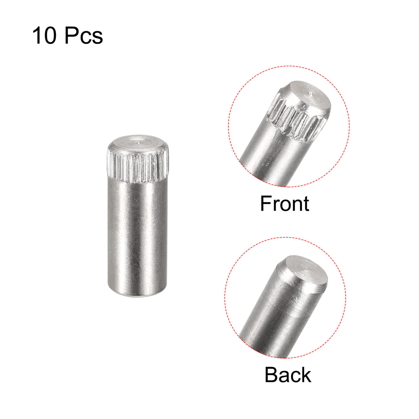 uxcell Uxcell 8x20mm 304 Stainless Steel Dowel Pins, 10Pcs Knurled Head Flat End Dowel Pin