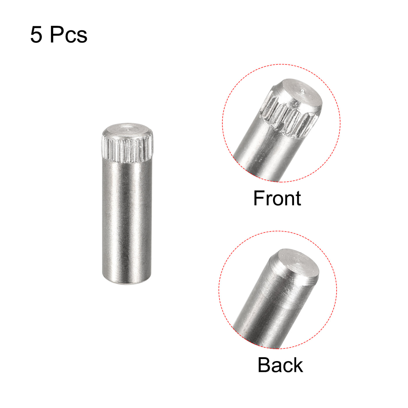 uxcell Uxcell 8x25mm 304 Stainless Steel Dowel Pins, 5Pcs Knurled Head Flat End Dowel Pin