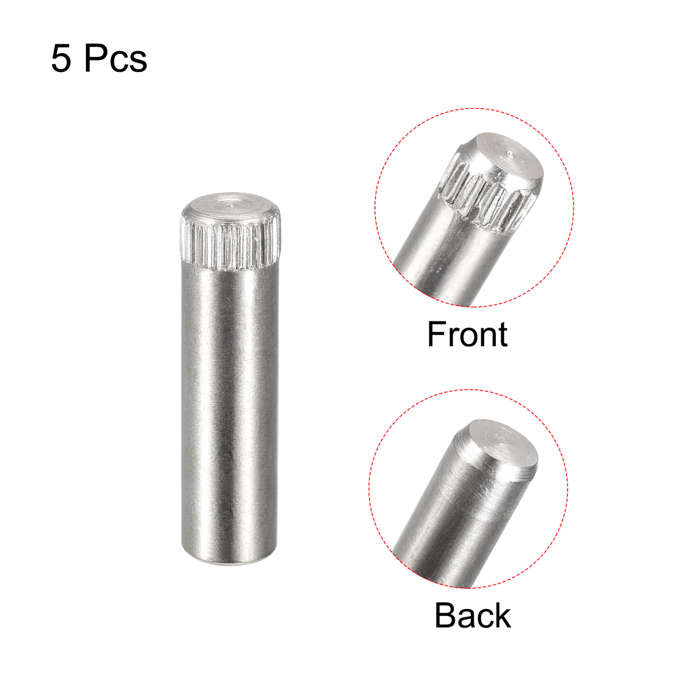 uxcell Uxcell 8x30mm 304 Stainless Steel Dowel Pins, 5Pcs Knurled Head Flat End Dowel Pin