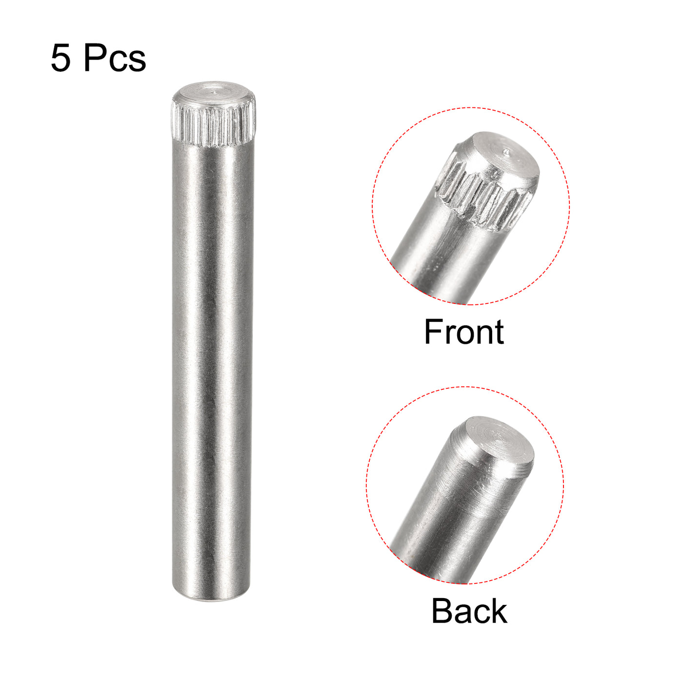 uxcell Uxcell 8x50mm 304 Stainless Steel Dowel Pins, 5Pcs Knurled Head Flat End Dowel Pin