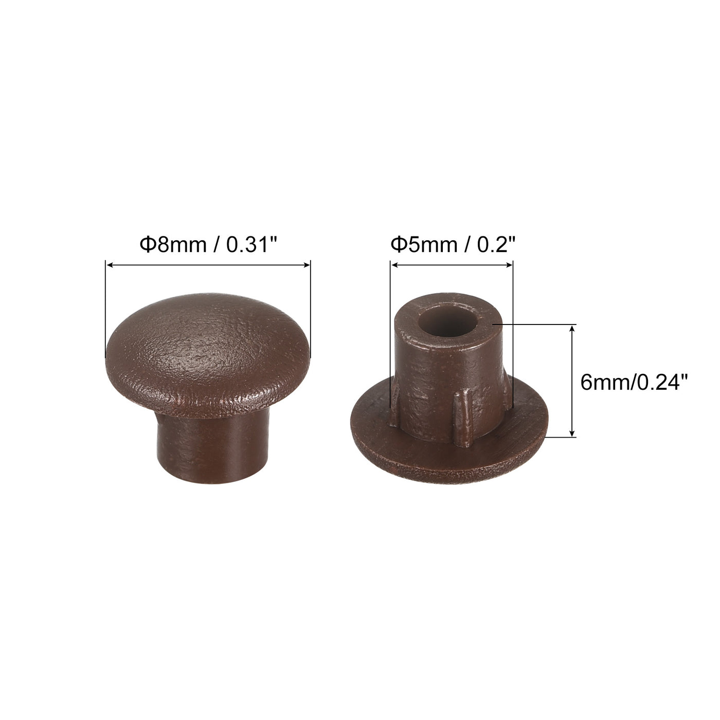 uxcell Uxcell Screw Hole Plugs, 5mm(3/16") Dia PP Snap in Shelf Button Flush Type Caps for Furniture Cabinet Cupboard, Dark Brown 96 Pcs