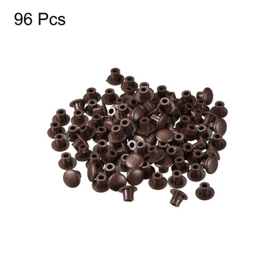 Harfington Uxcell Screw Hole Plugs, 5mm(3/16") Dia PP Snap in Shelf Button Flush Type Caps for Furniture Cabinet Cupboard, Dark Brown 96 Pcs