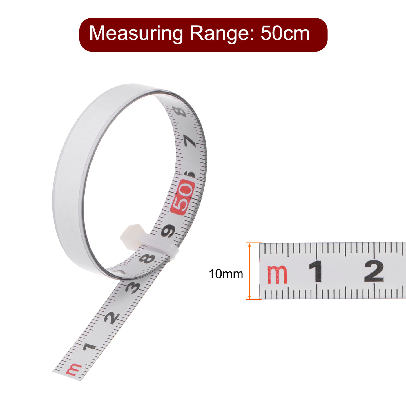 Harfington 2pcs Self Adhesive Tape Measure 50cm Left to Right Read Steel Ruler Tape, White