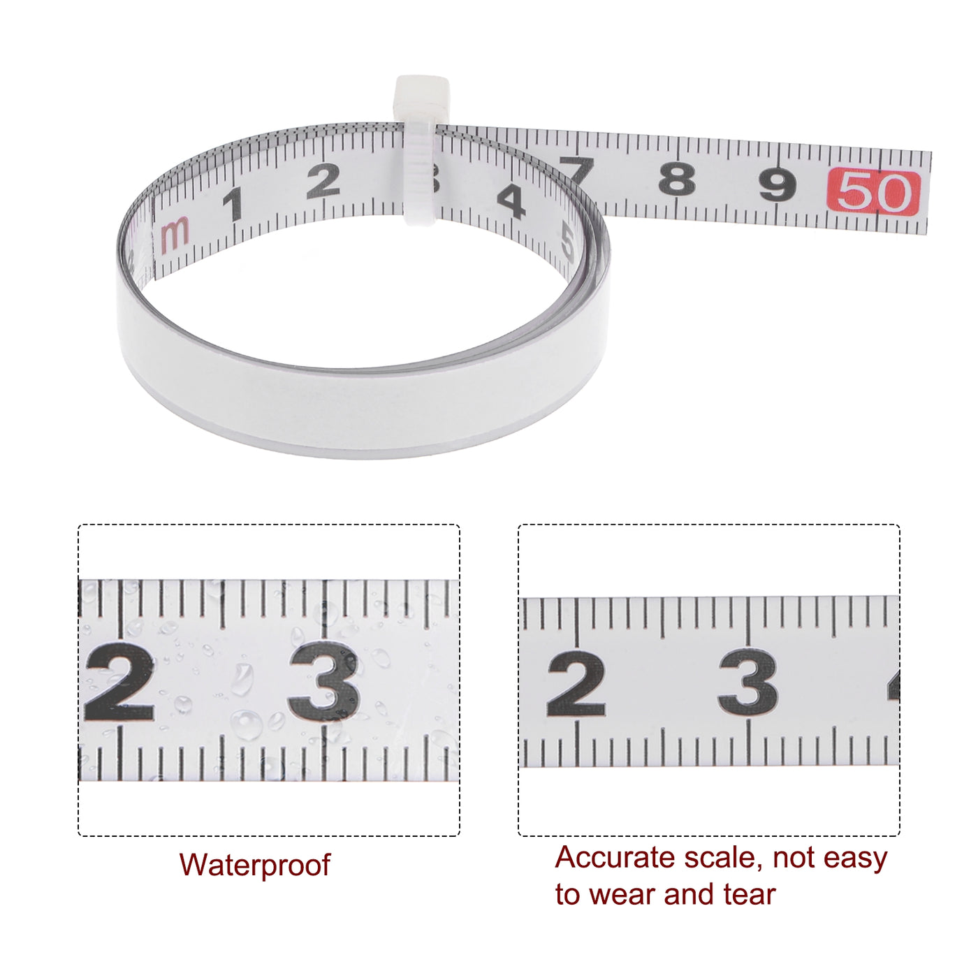 Harfington 2pcs Self Adhesive Tape Measure 50cm Left to Right Read Steel Ruler Tape, White