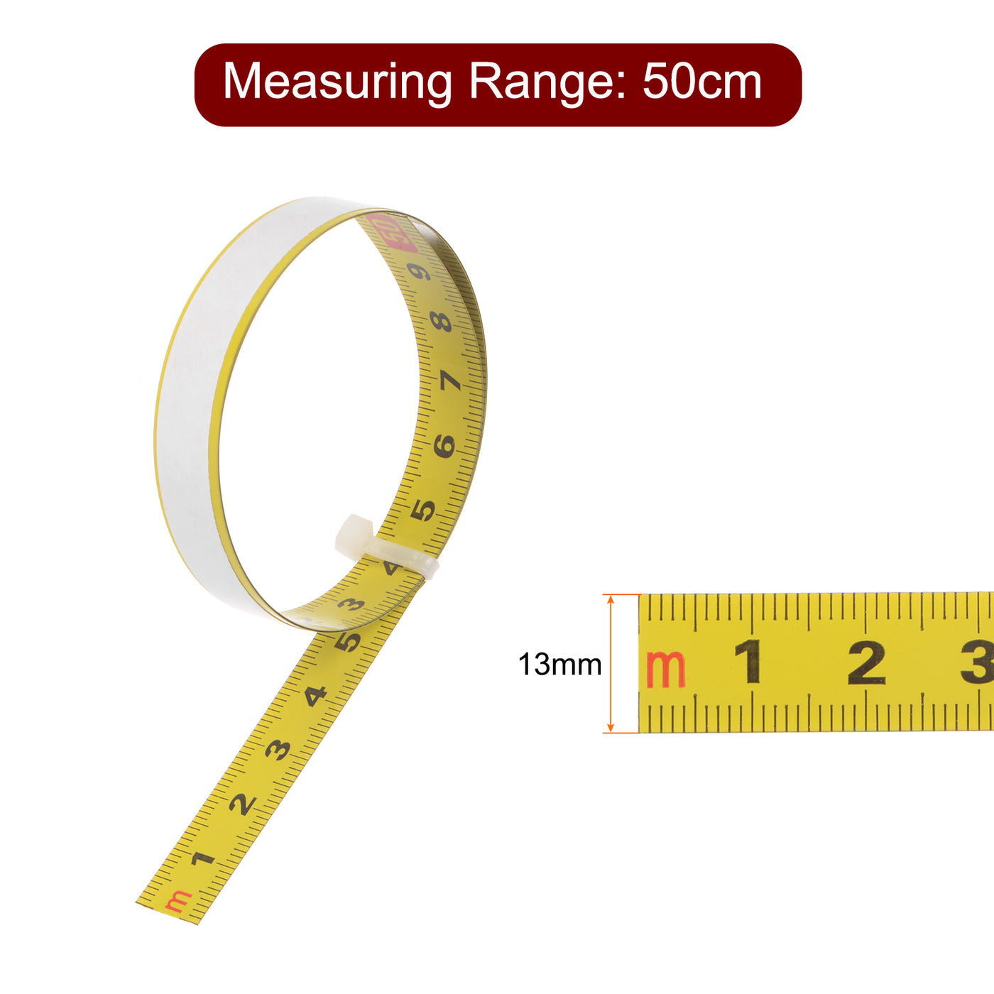 Harfington Self Adhesive Tape Measure 50cm Left to Right Reading Steel Ruler Tape, Yellow