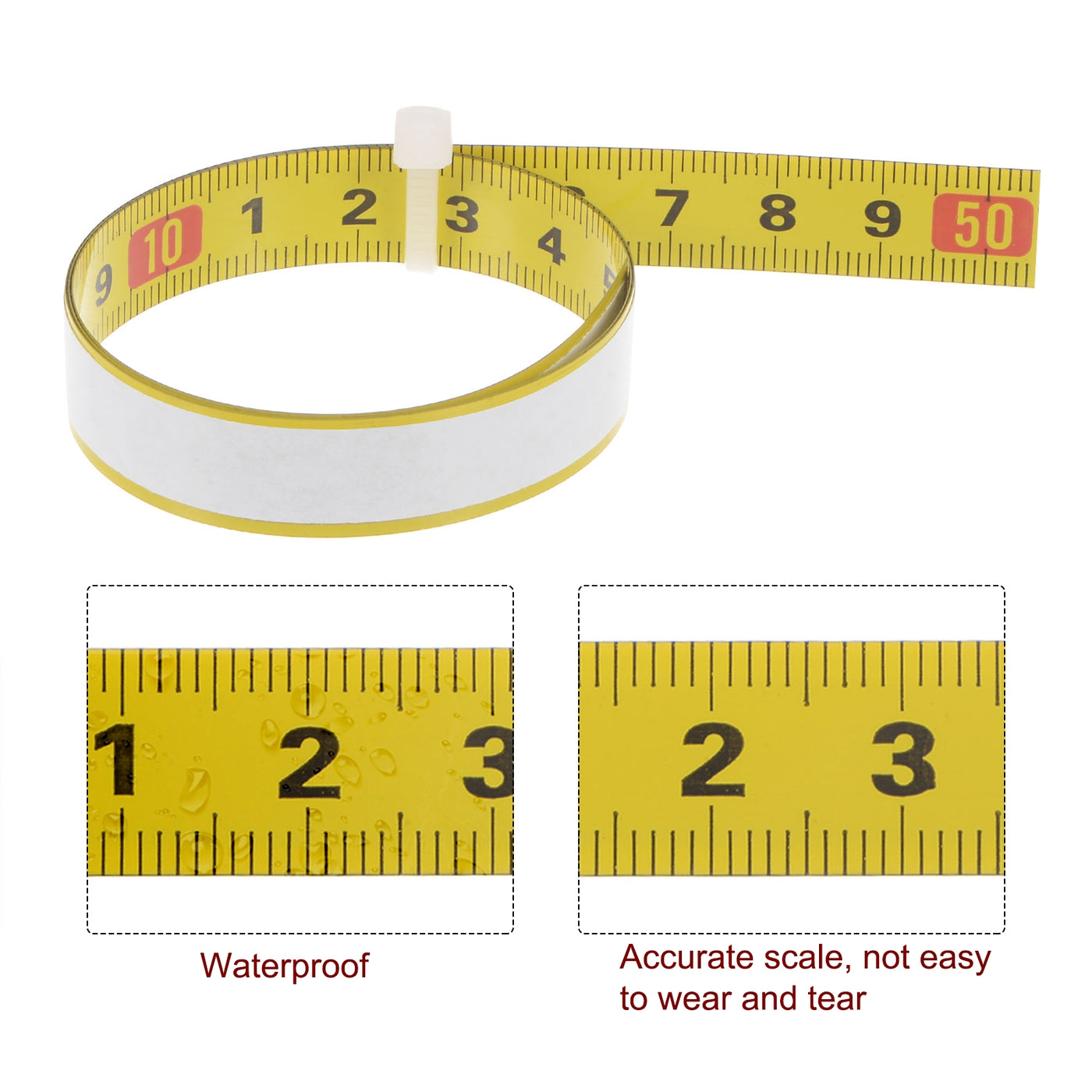 Harfington Self Adhesive Tape Measure 50cm Left to Right Reading Steel Ruler Tape, Yellow