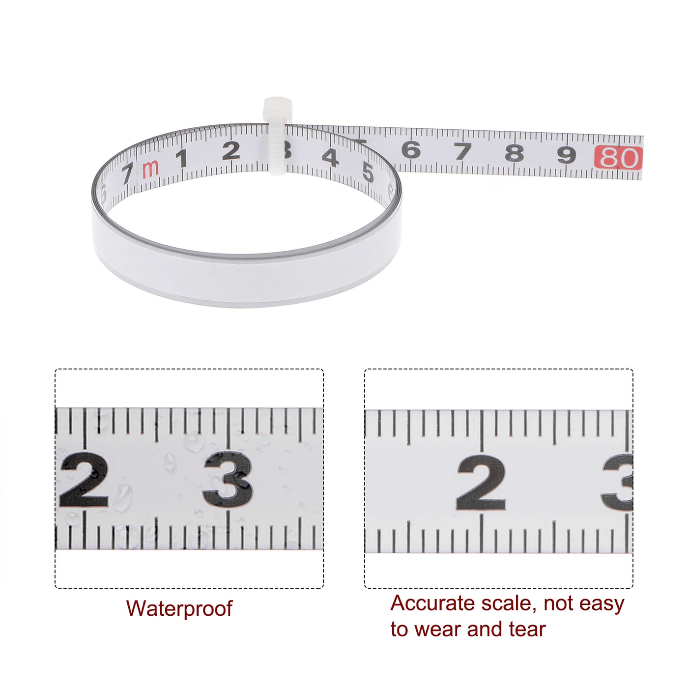 Harfington 2pcs Self Adhesive Tape Measure 80cm Left to Right Read Steel Ruler Tape, White