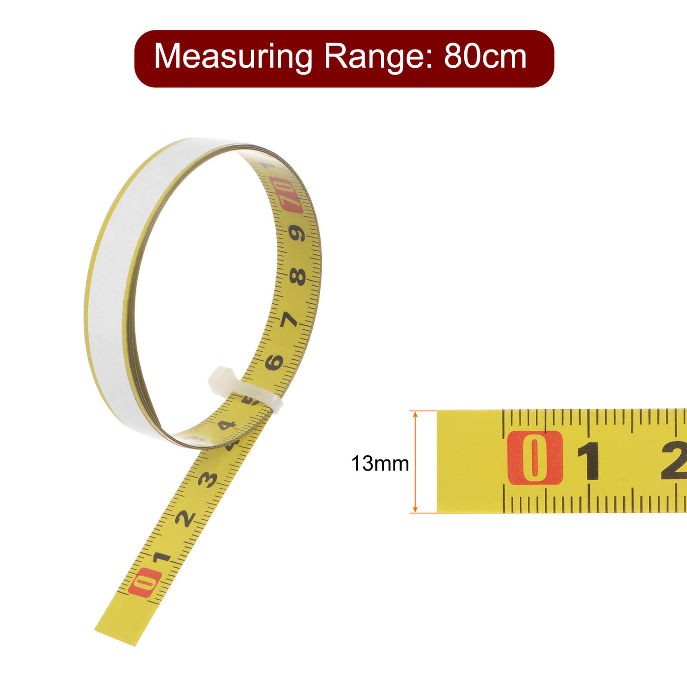 Harfington 2pcs Self Adhesive Tape Measure 80cm Left to Right Read Steel Ruler Tape, Yellow