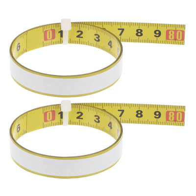 Harfington 2pcs Self Adhesive Tape Measure 80cm Left to Right Read Steel Ruler Tape, Yellow