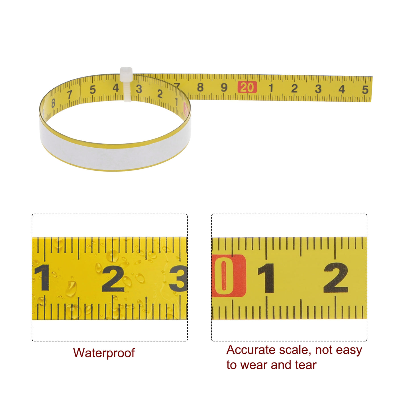 Harfington Self Adhesive Tape Measure 50cm Start from Middle Steel Ruler Tape, Yellow