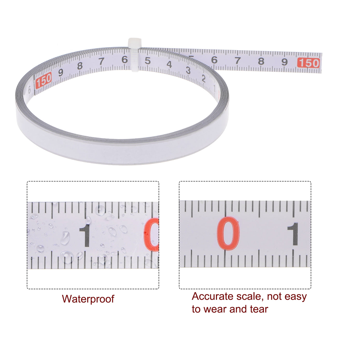Harfington Self Adhesive Tape Measure 300cm Start from Middle Steel Ruler Tape, White