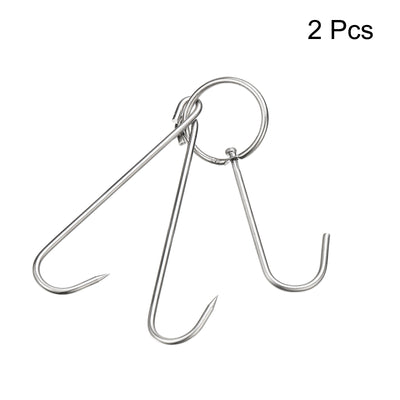 Harfington Uxcell Double Meat Hooks, Stainless Steel Smoker Hook Tools for Grilling Cooking Fish Chicken