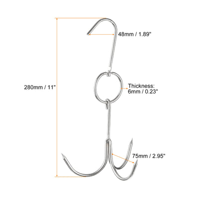 Harfington Uxcell Stainless Steel Meat Hooks, Thickness Three Claw Smoker Hook for BBQ Grill Chicken Beef Fish