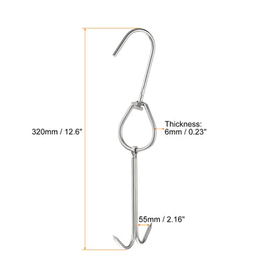 Harfington Uxcell Double Meat Hook Stainless Steel Smoker Hook Tools for Grill Cooking Fish Chicken
