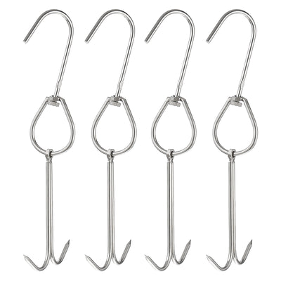 Harfington Uxcell Double Meat Hook Stainless Steel Smoker Hook Tools for Grill Cooking Fish Chicken