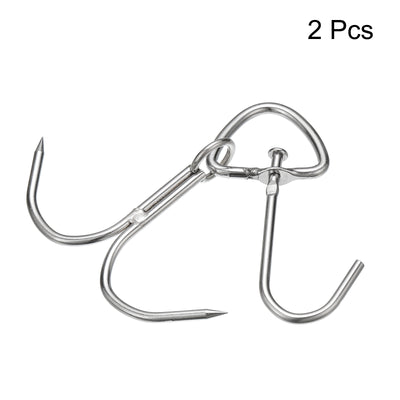 Harfington Uxcell Double Meat Hooks Stainless Steel Smoker Hook Tools for Grill Cooking Fish Chicken