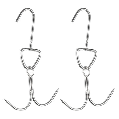 Harfington Uxcell Double Meat Hooks Stainless Steel Smoker Hook Tools for Grill Cooking Fish Chicken