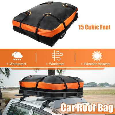 Harfington 15 Cubic Feet Car Roof Bag Rooftop Cargo Carrier Bag Waterproof Luggage Carriers for Cars with or without Rack Anti-Slip Mat 4 Door Hooks Set