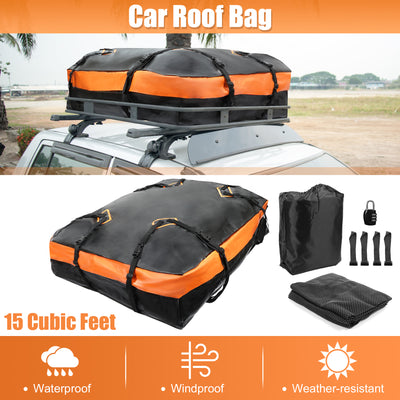 Harfington 15 Cubic Feet Car Roof Bag Rooftop Cargo Carrier Bag Waterproof Luggage Carriers for Cars with or without Rack Anti-Slip Mat 4 Door Hooks Set