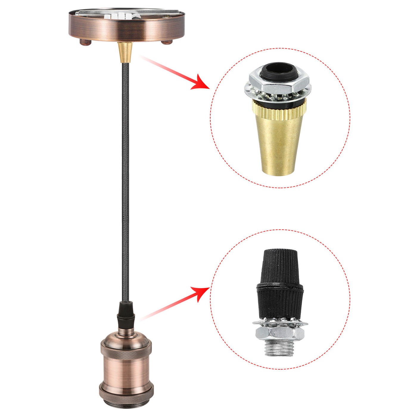 Harfington Lighting Cord Grips Connector,Copper Light Cable Glands,3Pcs,Rose Gold Tone