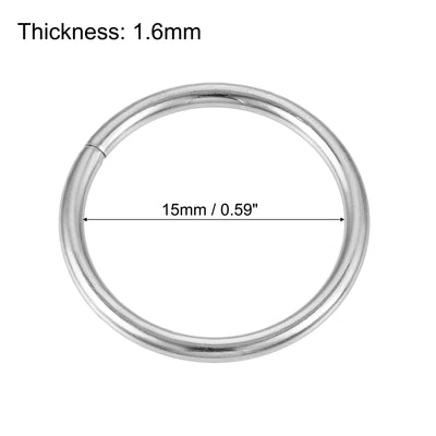 Harfington Metal O Rings, 60pcs 15mm(0.59") ID 1.6mm Thick Non-Welded O-Ring, Silver Tone