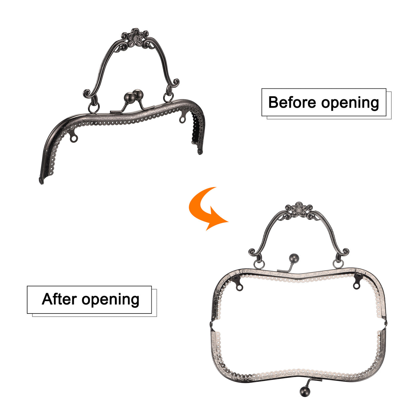 uxcell Uxcell Metal Purse Frames, 8.07" 2Pcs Kiss Lock Clasp Frame for Coin Bag DIY, Dark Grey