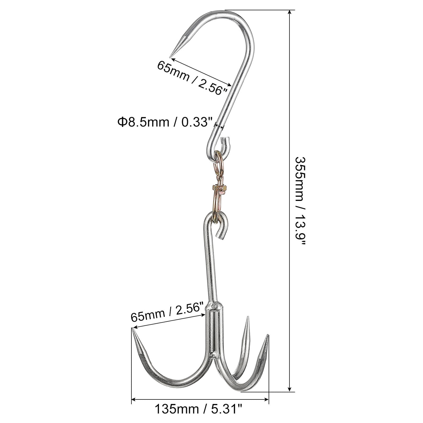 uxcell Uxcell Swiveling Meat Hook, Galvanized Three-Prong Meat Hooks for Hanging Drying Smoking Meat