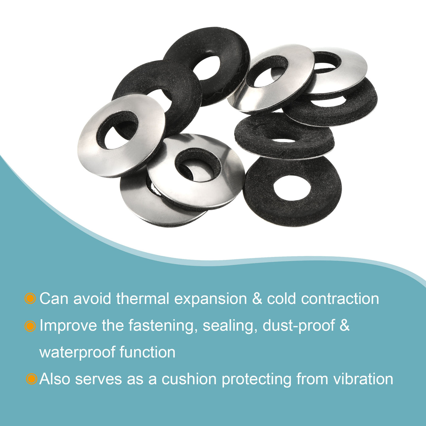 Harfington Bonded Sealing Washers M8 19x8x3.6mm Carbon Steel Nitrile Rubber Gasket, Pack of 10