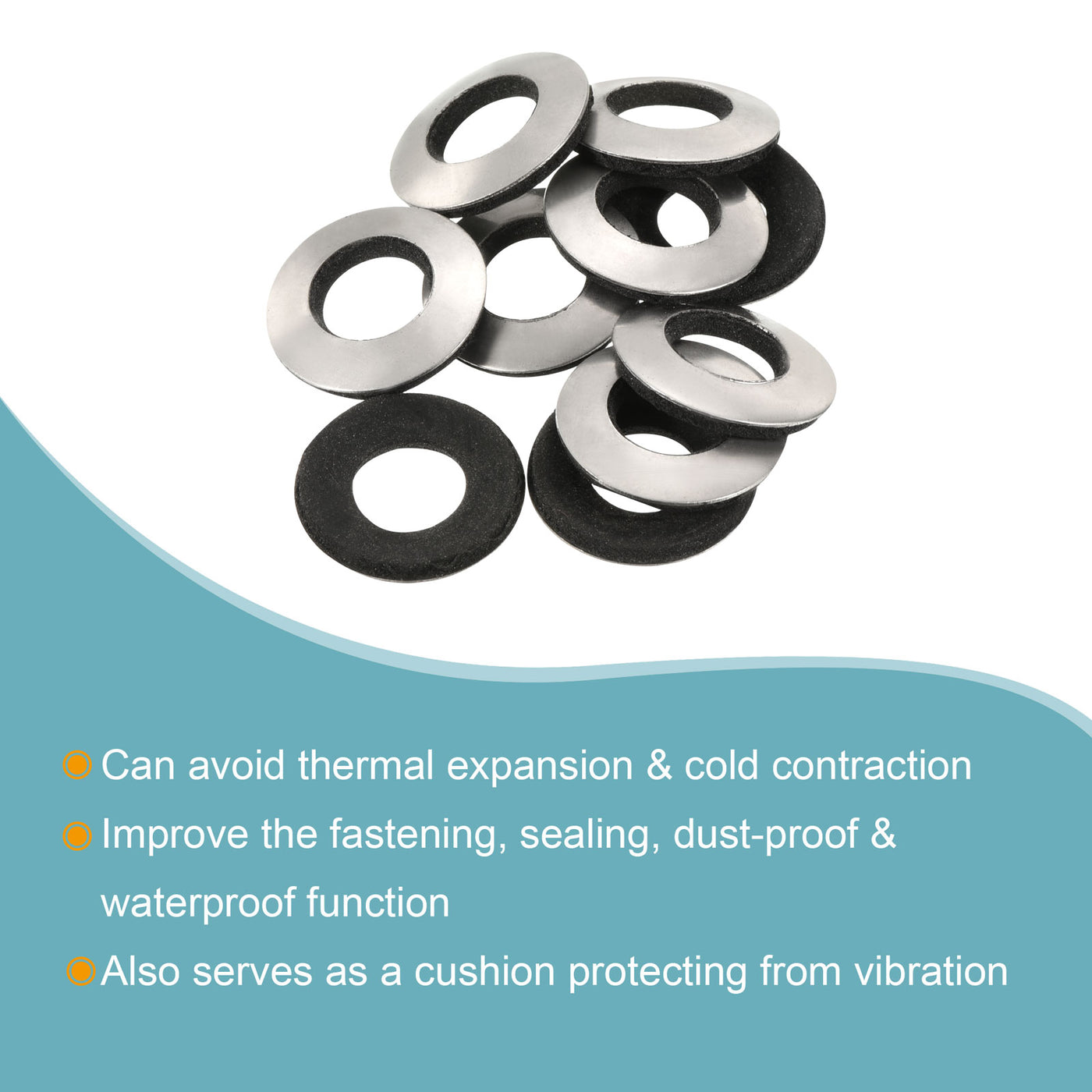 Harfington Bonded Sealing Washers M10 20x10x3.2mm Carbon Steel Nitrile Rubber Gasket, Pack of 10