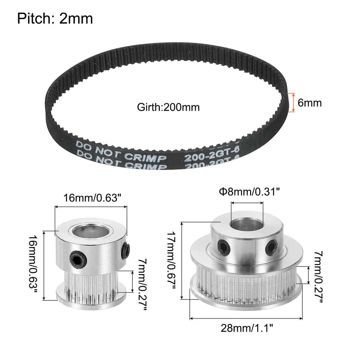 Harfington Timing Pulley 20&40 Teeth 8mm Bore Synchronous Wheel with Belt and Wrench for 3D Printer, CNC Machine
