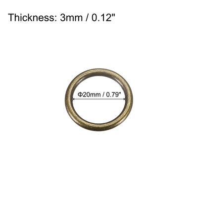 Harfington Uxcell Metal O Rings, 20pcs 20mm(0.79") ID 3mm Thick Welded O-Ringe, Bronze Tone