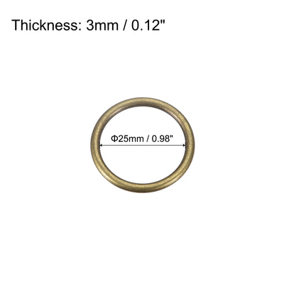 Harfington Uxcell Metal O Rings, 20pcs 25mm(0.98") ID 3mm Thick Welded O-Ringe, Bronze Tone