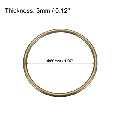 Harfington Uxcell Metal O Rings, 15pcs 50mm(1.97") ID 3mm Thick Welded O-Ringe, Bronze Tone