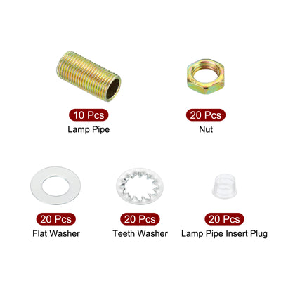 Harfington 1/8IP Thread 0.79" Lamp Pipe Kit with Lock Nuts Washers, Fasteners Assortment Hardware for Chandelier Ceiling Light DIY, Zinc Plating
