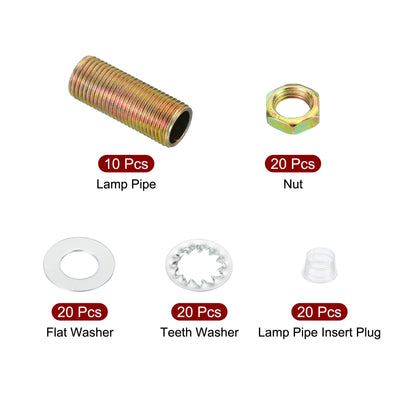 Harfington 1/8IP Thread 0.98" Lamp Pipe Kit with Lock Nuts Washers, Fasteners Assortment Hardware for Chandelier Ceiling Light DIY, Zinc Plating