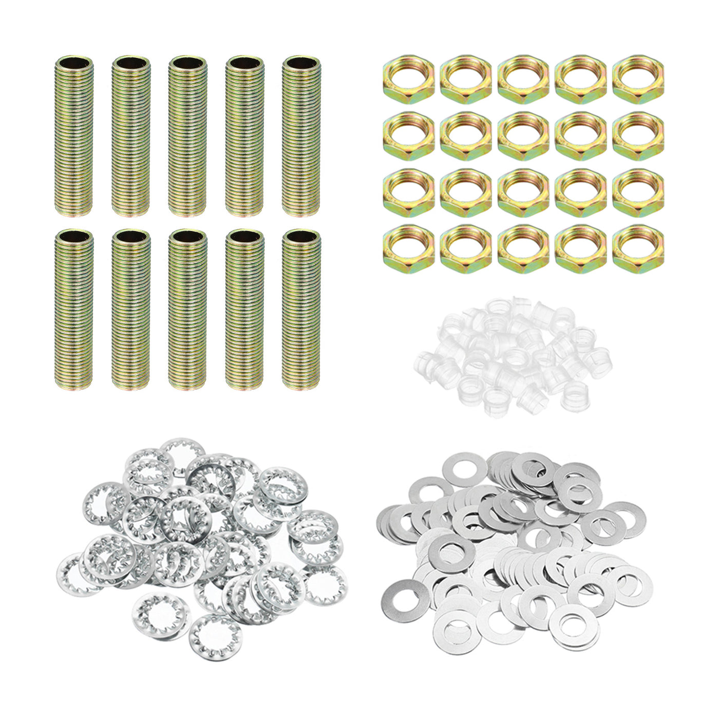 Harfington 1/8IP Thread 1.58" Lamp Pipe Kit with Lock Nuts Washers, Fasteners Assortment Hardware for Chandelier Ceiling Light DIY, Zinc Plating