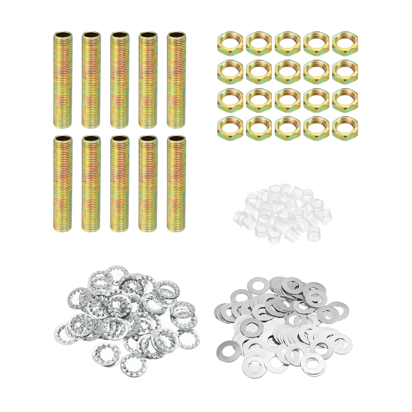 Harfington 1/8IP Thread 1.97" Lamp Pipe Kit with Lock Nuts Washers, Fasteners Assortment Hardware for Chandelier Ceiling Light DIY, Zinc Plating