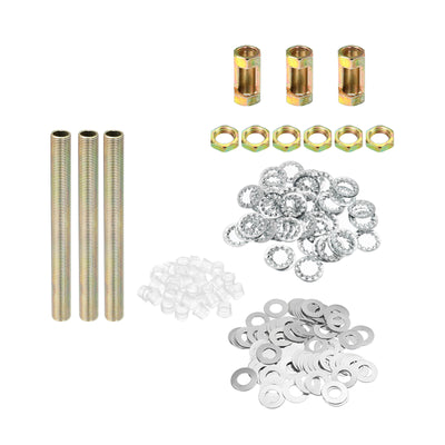 Harfington 1/8IP Thread 3.94" Lamp Pipe Kit with Lock Nuts Washers, Fasteners Assortment Hardware for Chandelier Ceiling Light DIY, Zinc Plating