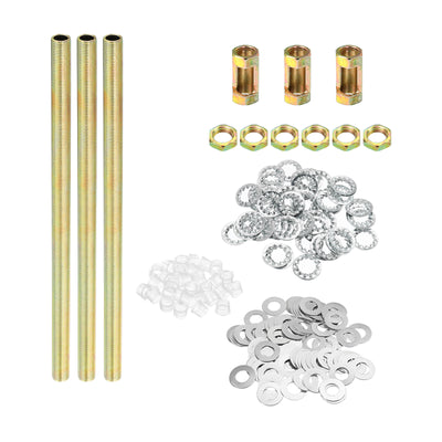 Harfington 1/8IP Thread 7.87" Lamp Pipe Kit with Lock Nuts Washers, Fasteners Assortment Hardware for Chandelier Ceiling Light DIY, Zinc Plating