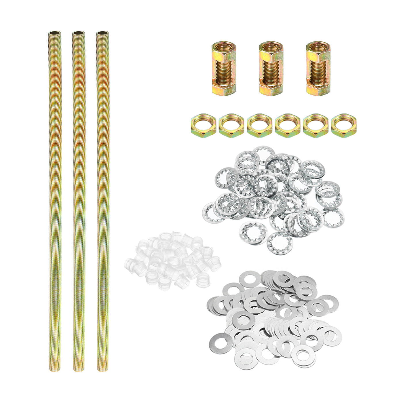 Harfington 1/8IP Thread 11.8" Lamp Pipe Kit with Lock Nuts Washers, Fasteners Assortment Hardware for Chandelier Ceiling Light DIY, Zinc Plating