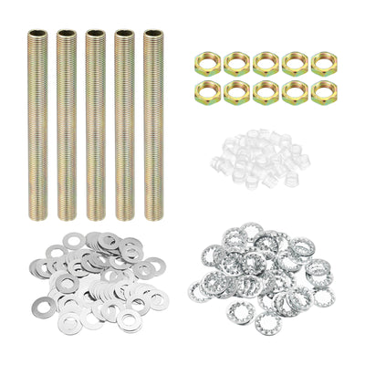 Harfington 1/8IP Thread 3.94" Lamp Pipe Kit with Lock Nuts Washers, 1 Set Fasteners Assortment Hardware for Chandelier Ceiling Light DIY, Zinc Plating