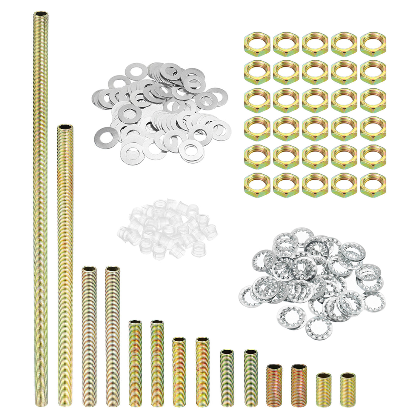 Harfington 1/8IP Thread 8 Size Lamp Pipe Kit with Lock Nuts Washers, Fasteners Assortment Hardware for Chandelier Ceiling Light DIY, Zinc Plating