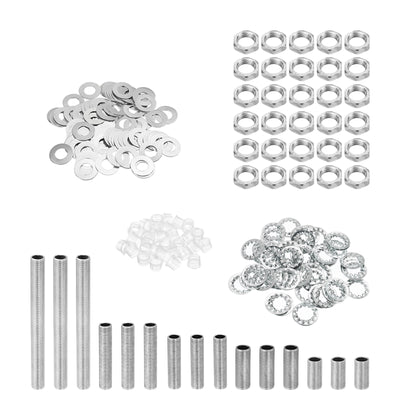 Harfington M10 Thread 5 Size Lamp Pipe Kit with Lock Nuts Washers, 3 Set Fasteners Assortment Hardware for Chandelier Ceiling Light DIY, Zinc Plating